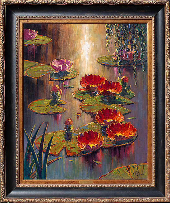 Bob pejman_ Scarlett Lilies at Sunset original oil